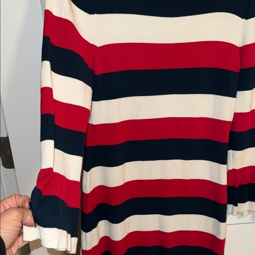 LOFT womens Dress with Red, Navy, and White Stripes - Picture 3 of 8
